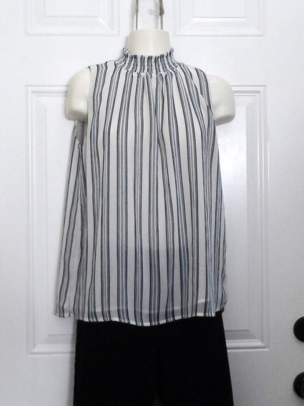 Anne Taylor Factory -high neck sleeveless top- Navy, Light blue stripe. Size XS